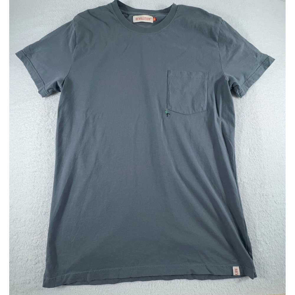 Revolution Shirt Mens Medium Dusty Blue‎ Embroidered EU Cotton Pocket Tee